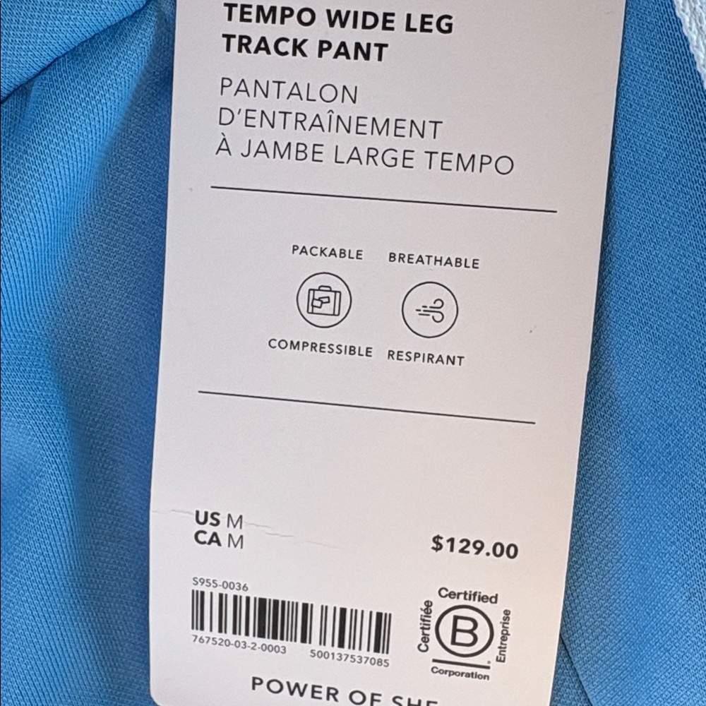 NWT Athleta Tempo Wide Leg Cornflower/White Track Pant Sz M (#767520) - Picture 6 of 8